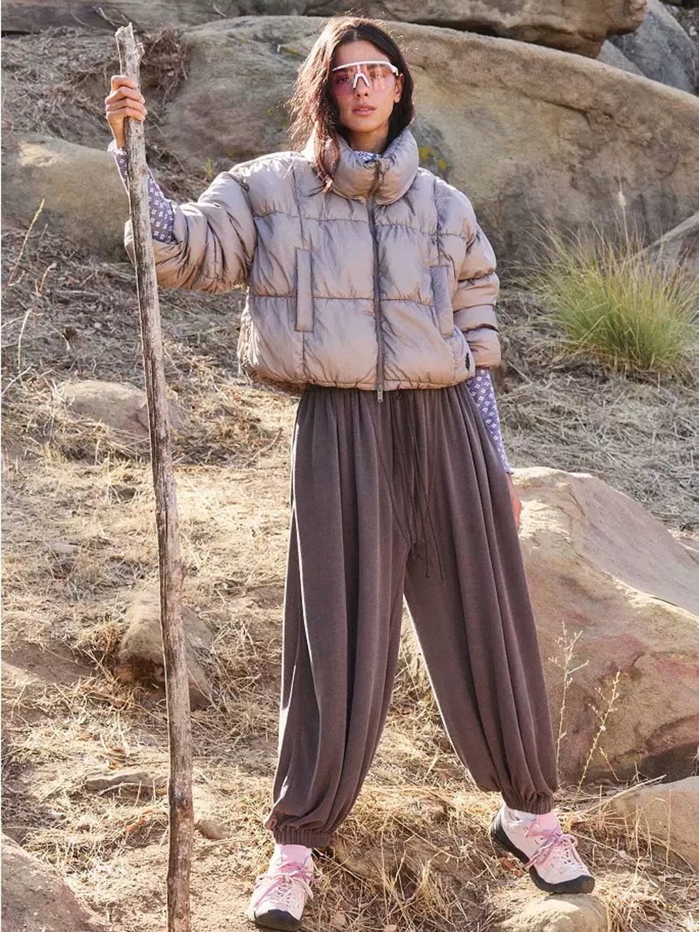 Free People FP Movement Women's Momentum Balloon Rich Brown Oversized Pants XS/S
